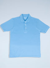 Load image into Gallery viewer, Men’s light blue pique polo with a cotton/polyester blend, designed for comfort in every activities at work or school.-2