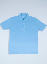 Load image into Gallery viewer, Men’s light blue pique polo with a cotton/polyester blend, designed for comfort in every activities at work or school.-2
